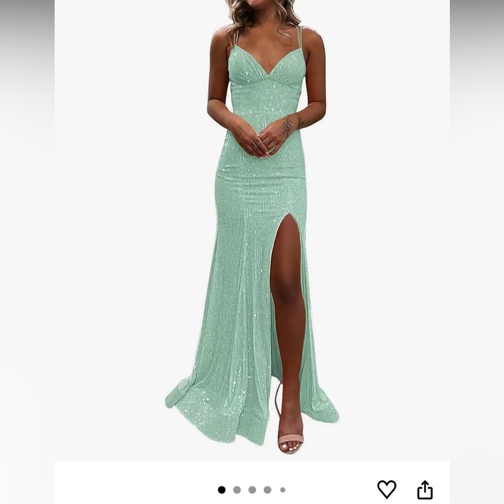 Mint colored sequin mermaid prom dress v neck sparkly full length beautiful sz 6